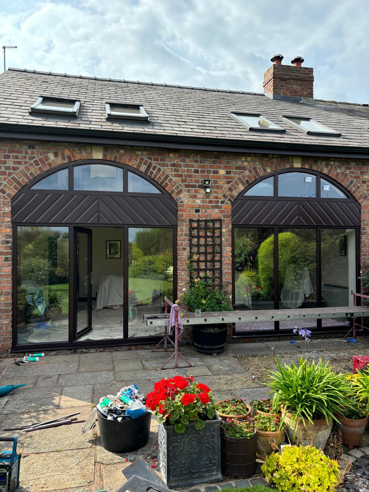 Black composite door with glass side panel